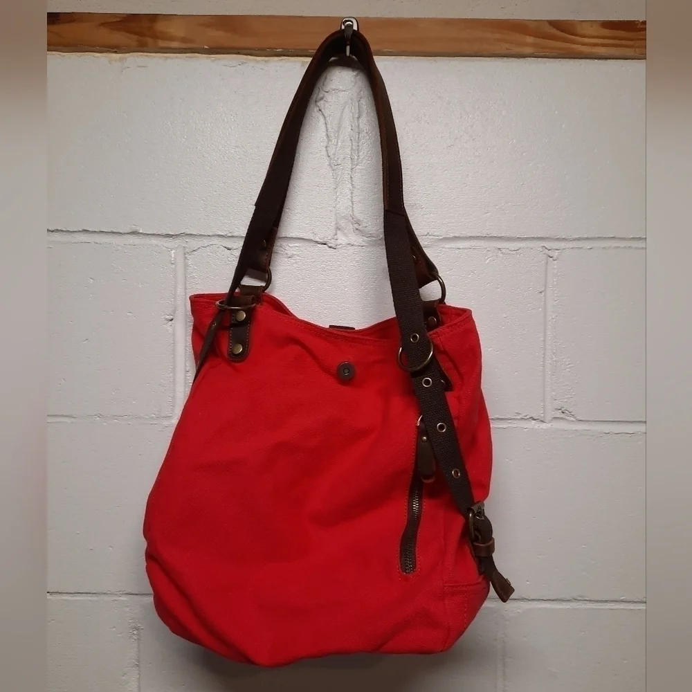 Red Shoulder Bag with Brown Accents - Picture 3 of 10